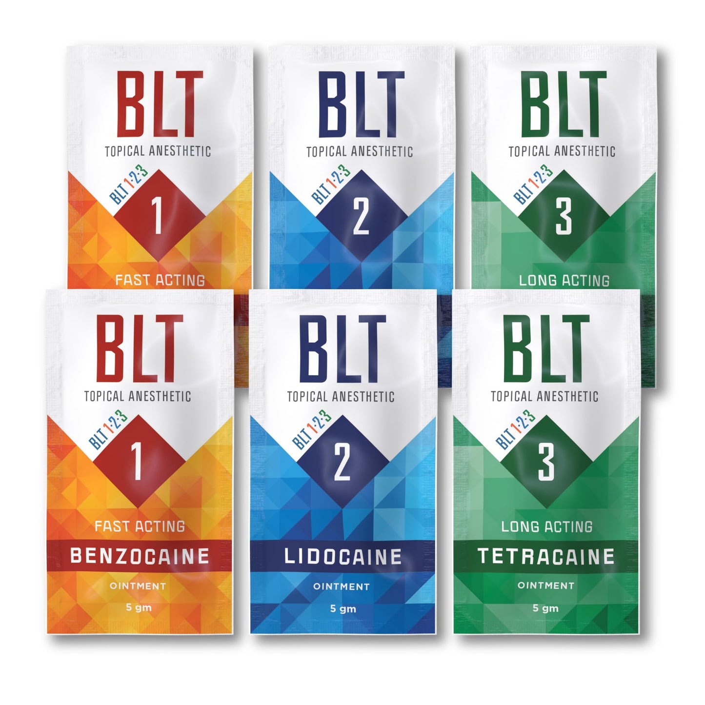 BLT Pain Numbing Creams - 2 Sets (Benzocaine, Lidocaine, Tetracaine), 6 Single-Use Sachets for Temporary Relief of Pain and Itching, Made in The United States
