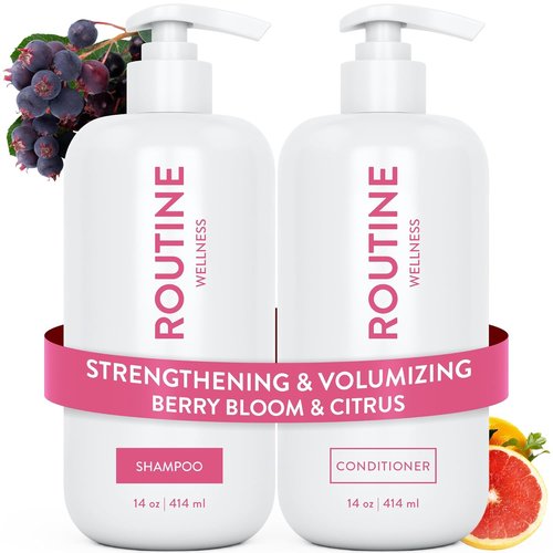 Routine Wellness Anti-Thinning Shampoo & Conditioner Set - Boost Volume & Combat Hair Loss with Biotin & DHT Blockers | Berry Bloom & Citrus