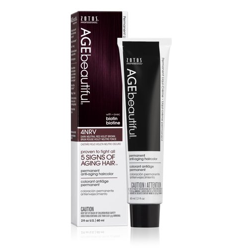AGE beautiful Permanent Hair Color Dye Liqui Creme | 100% Gray Coverage | Anti-Aging Haircolor | Biotin for Thicker, Fuller Hair | Professional Salon Coloring | 4NRV Dark Neutral Red Violet Brown