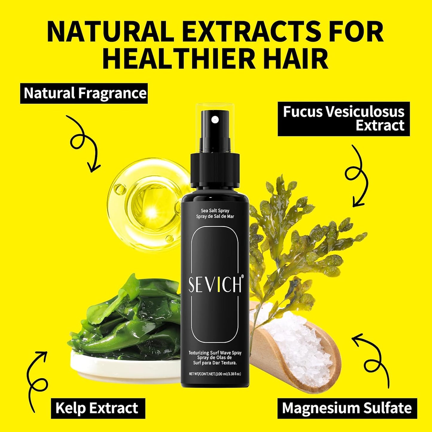 SEVICH Sea Salt Texturizing Spray - Strong Hold for Beach Waves & Volume | 100ml, Matte Finish for All Hair Types