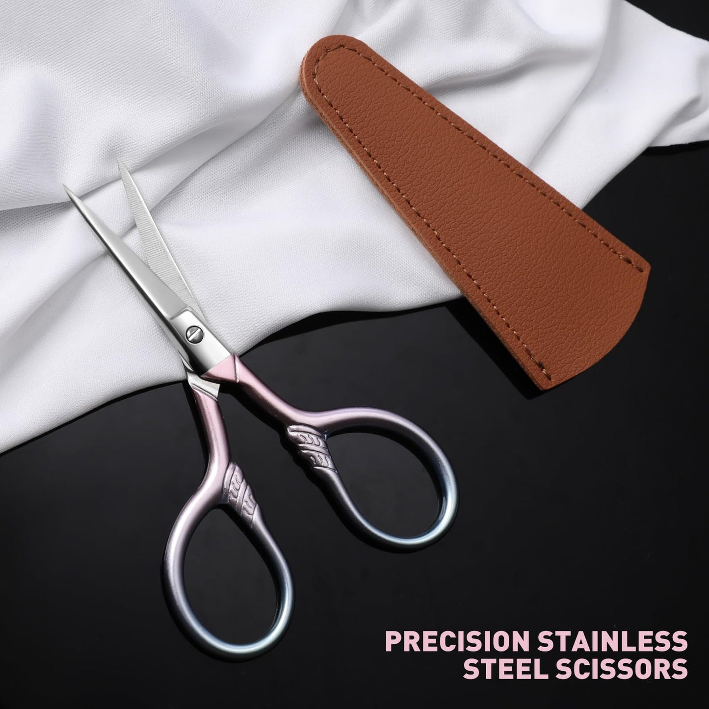 Lobodt Personal Care Professional Beauty Tools (pink) Small scissors Facial hair removal and ear, nose and eyebrow, beard trimming Stainless steel fine straight head scissors