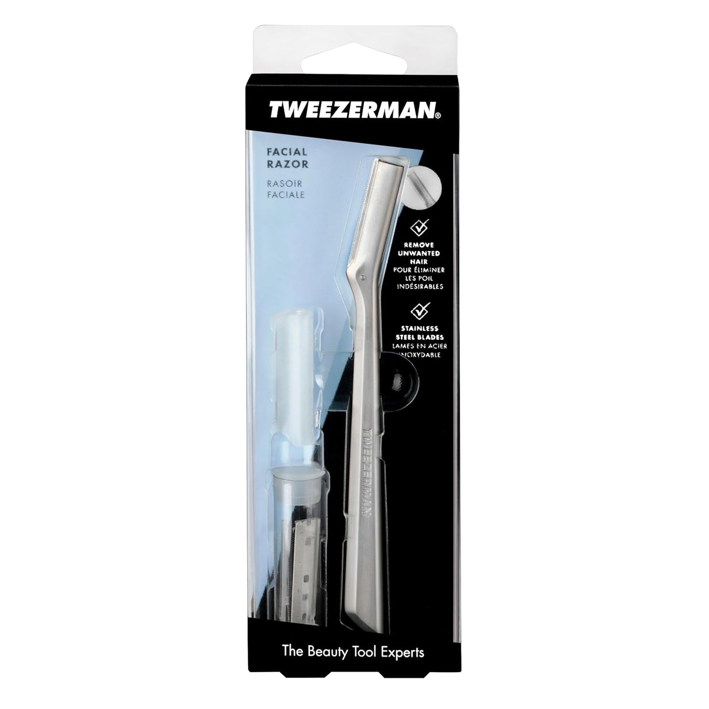 Tweezerman Stainless Steel Facial Razor - Precision Grooming Tool for Smooth Skin