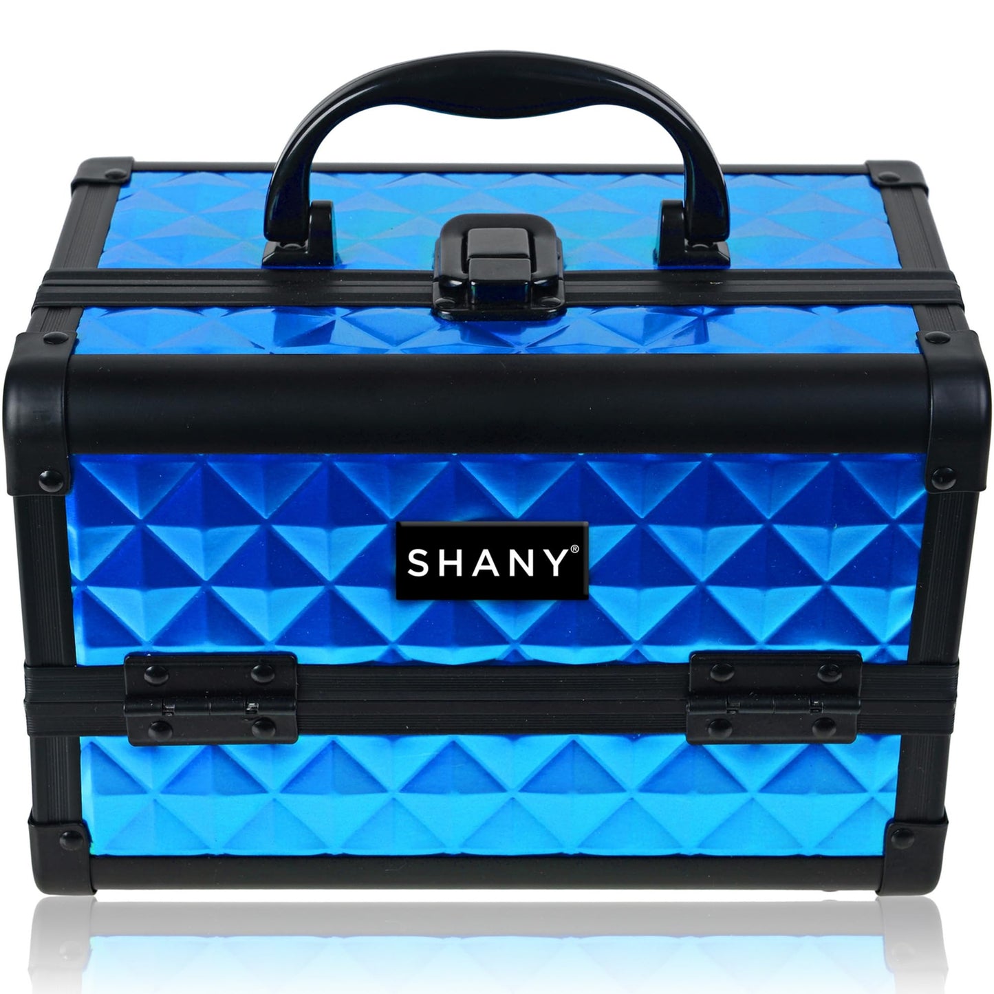 SHANY Chic Makeup Train Case Cosmetic Box Portable Makeup Case Cosmetics Beauty Organizer Jewelry storage with Locks, Multi trays Makeup Storage Box with Makeup Mirror - Peacock Blue