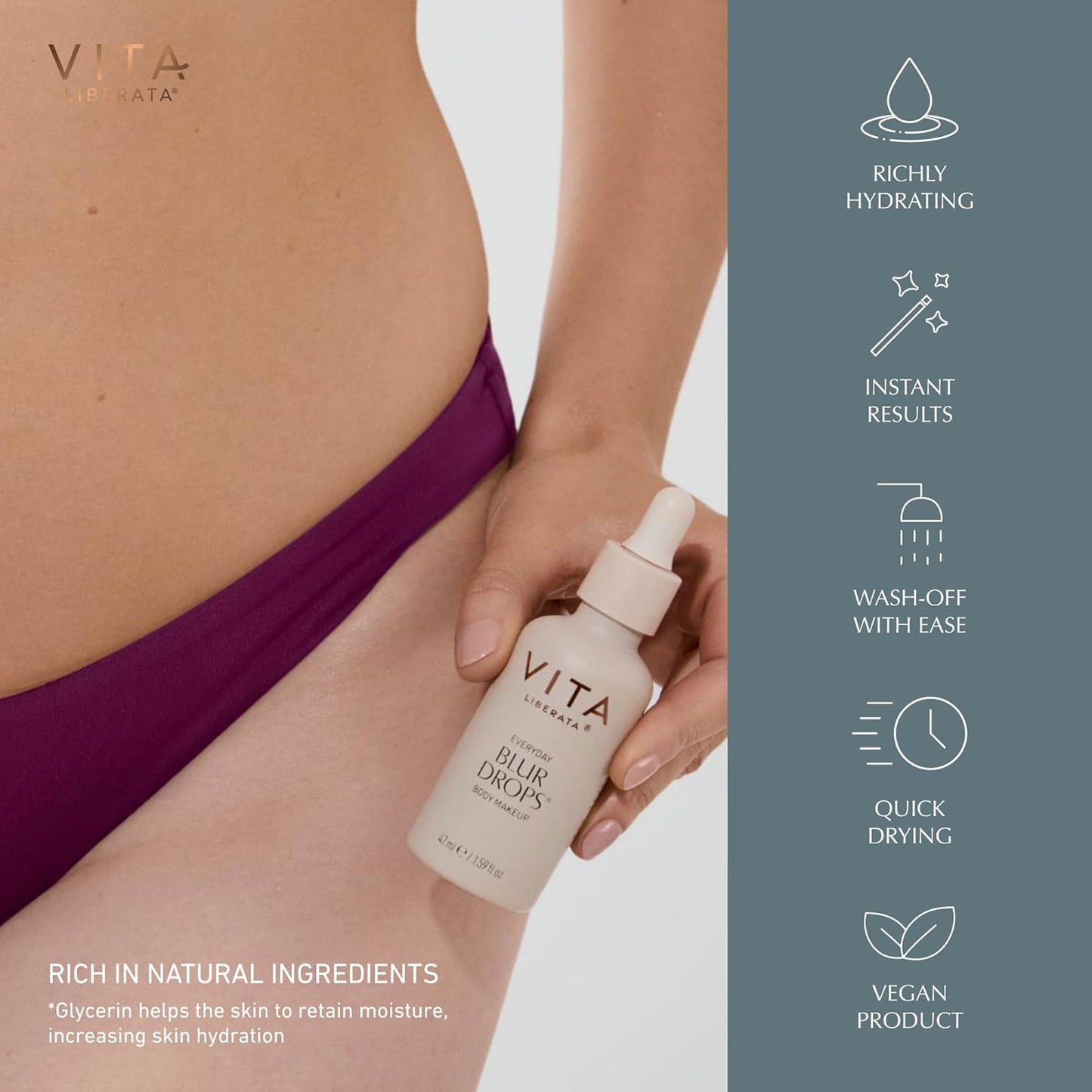 VITA LIBERATA Everyday Body Blur Drops - Medium 1.59 Fl Oz | Water-Resistant Body Makeup for Matte Satin Finish