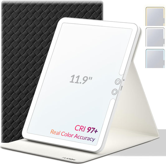 HUGOAI Vanity Mirror with Lights - Travel Makeup Mirror, Portable Lighted Travel Mirror, 2000mAh Rechargeable 100 LED, Birthday Gifts for Women and Mom, 11.9", Black