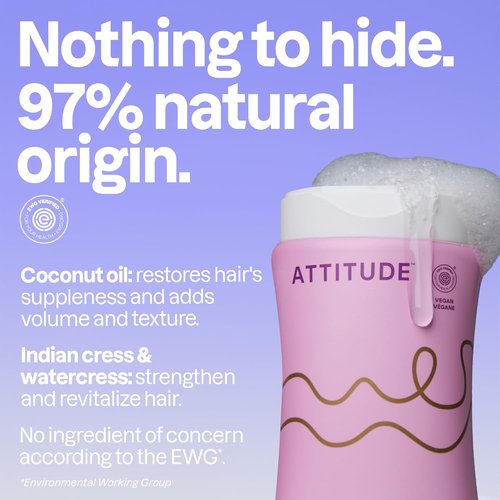 ATTITUDE Amplifying Shampoo - Coconut Oil for Curly Hair | EWG Verified, Vegan, 16 Fl Oz