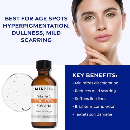 Medpeel Chemical Peel Kit - 50% AHA & Vitamin C for Brightening | Professional Grade, 1oz/30ml (Set of 3)