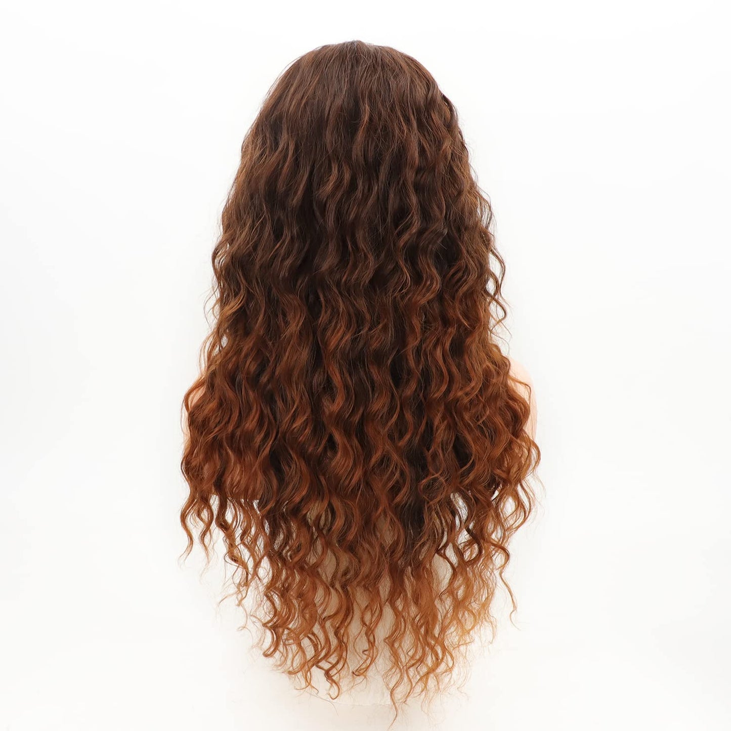 Fencca Brown Ombre Blonde Long Curly Wigs for Women Heat Synthetic Free Part Wave Curly Wig Strawberry Blonde Loose Curly Wigs for Daily Party