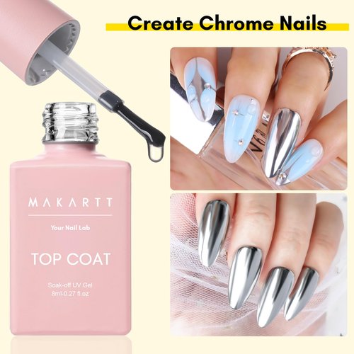 Makartt Gel Top Coat and Base Coat Kit: 2 PCS Clear Gloss Shiny No Wipe Stain Resistant General Top Coat Nail Polish UV for Acrylic Nails Dip Powder Gel Nail Polish Beauty Spring Gift Salon at Home