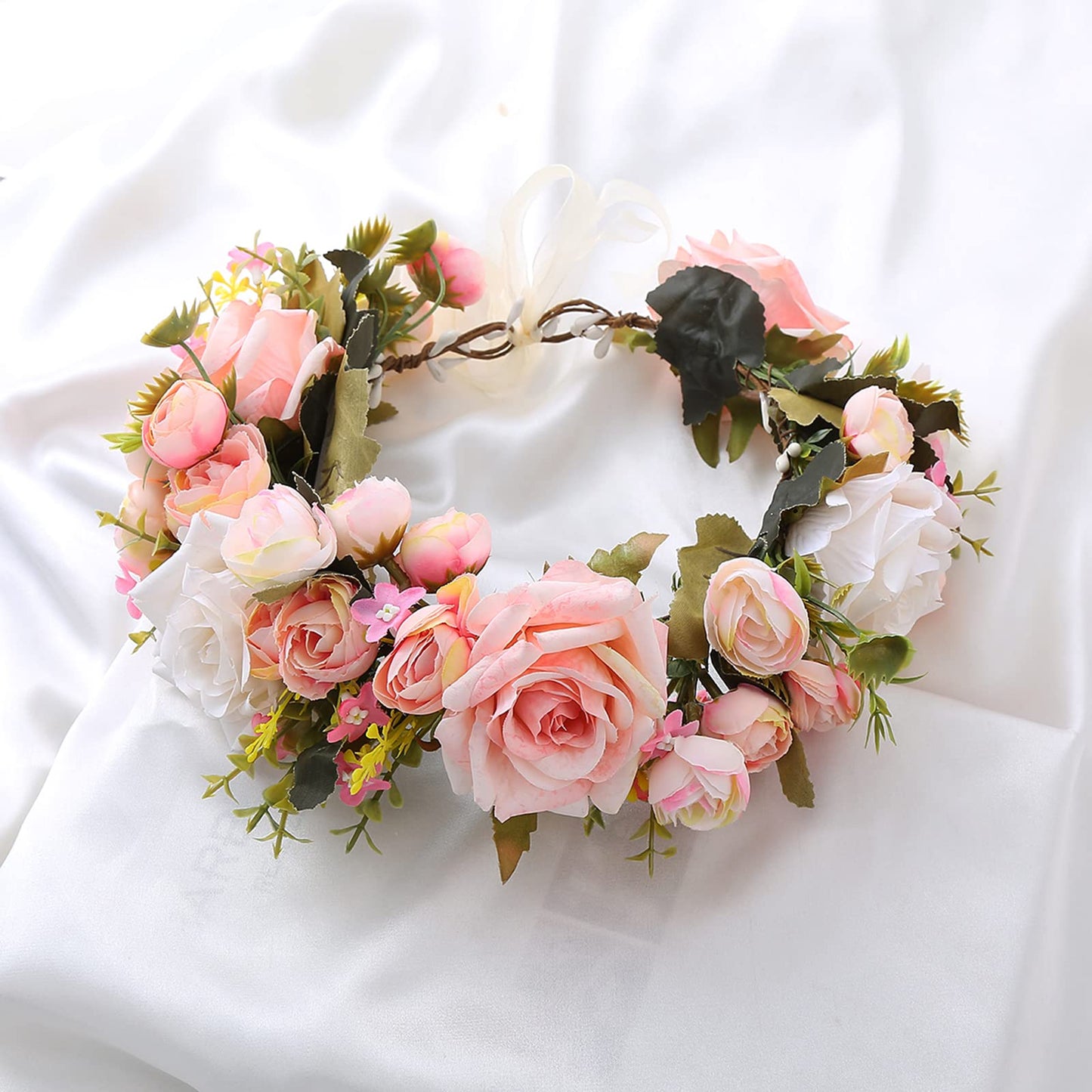 YnimioAOX Handmade Adjustable Flower Wreath Headband Halo Floral Crown Garland Headpiece,Pmx3099-pink flower