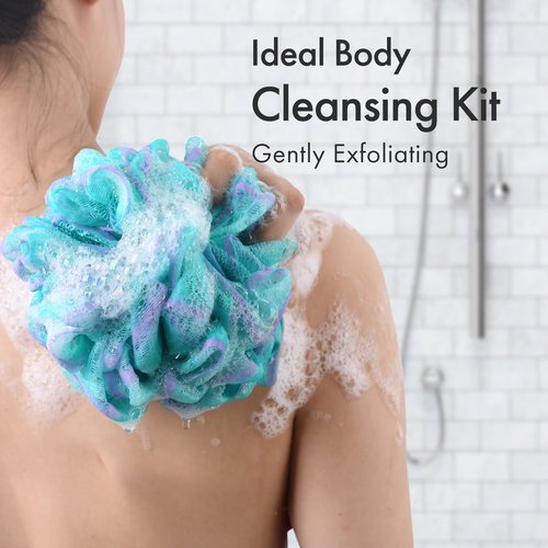 AmazerBath Charcoal Loofah Sponge, Shower Loofah 60g/PCS - Body Scrubber Loofa Set of 4 - Green, Purple & Blue, Bath Sponge for Men and Women