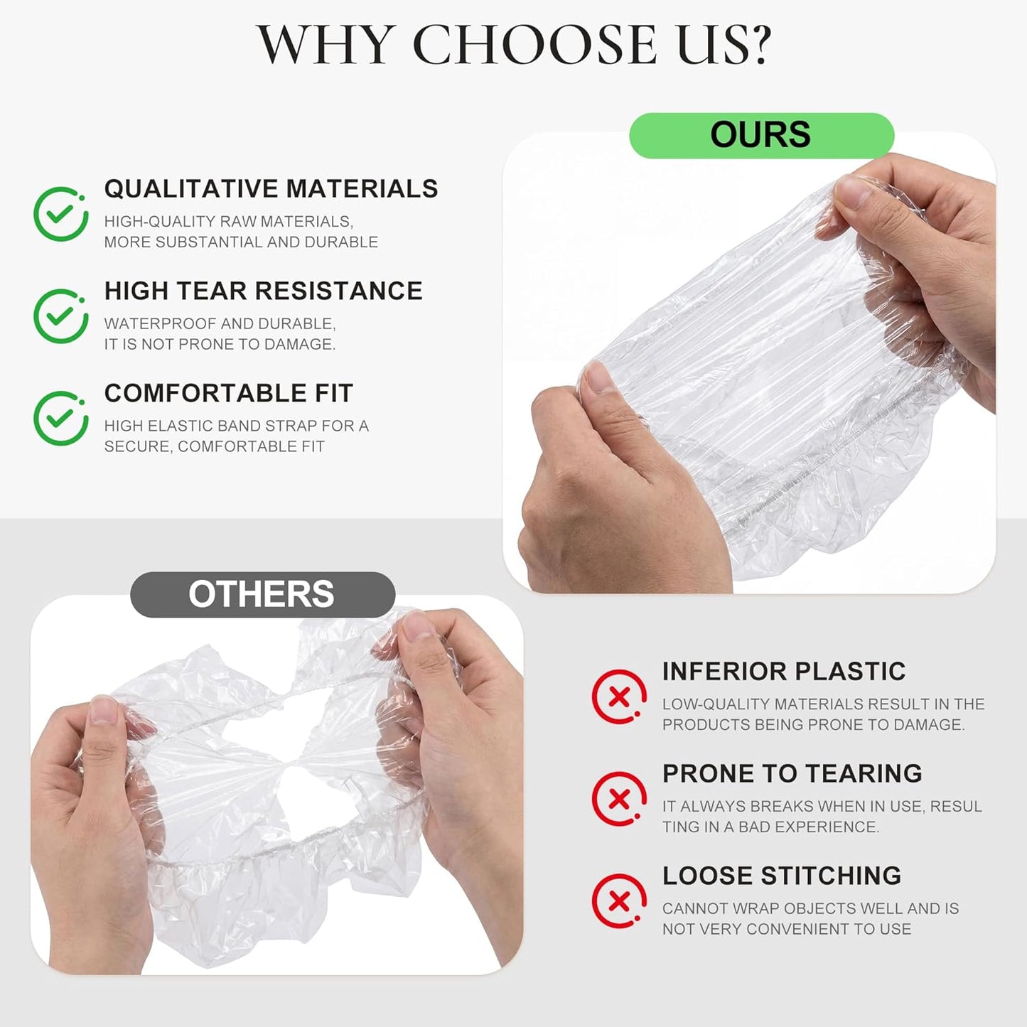 Skiennix Disposable Shower Caps - Large Waterproof Stretchable Hair Bonnets for Travel & Spa | 120 PCS, Clear Plastic