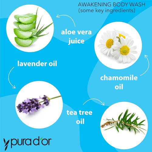 PURA D'OR Awakening Body Wash - pH Balanced with Aloe Vera & Lavender for Soft, Fresh Skin | 16 Oz