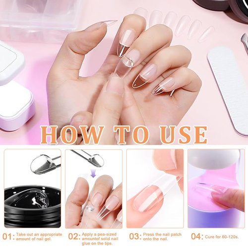 Solid Nail Glue Gel for Press On Nails Fake Nails Strong Clear Nail Tips Hard Gel for False Nails Nail Art DIY Home, UV Light Cured (Solid Glue for False Nail Tips, 15ml)