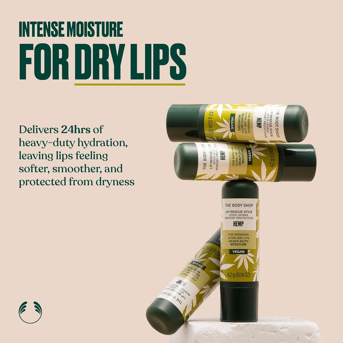 The Body Shop Hemp Lip Care - Heavy Duty Moisturization | 0.14 Oz | Green