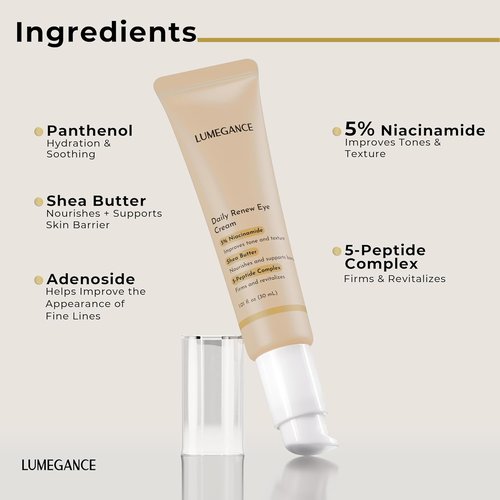 Lumegance Daily Renew Eye Cream - 5% Niacinamide & 5-Peptide Complex for Dark Circles | 30ml Hydrating Formula