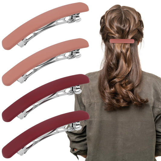 ATODEN Pink Barrettes for Thin Fine Hair - 4Pcs Matte Flat Hair Clips, Hair Pins & French Barrettes for Short & Medium Hair - Cute Hair Accessories for Women & Girls