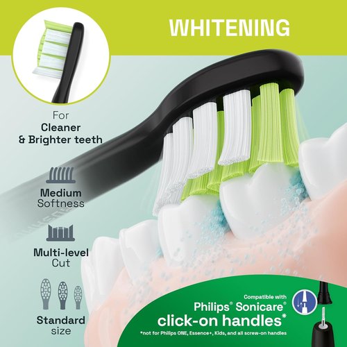 Brushmo Replacement Toothbrush Heads - Compatible with Philips Sonicare DiamondClean HX6062/65 - Black, 8 Pack