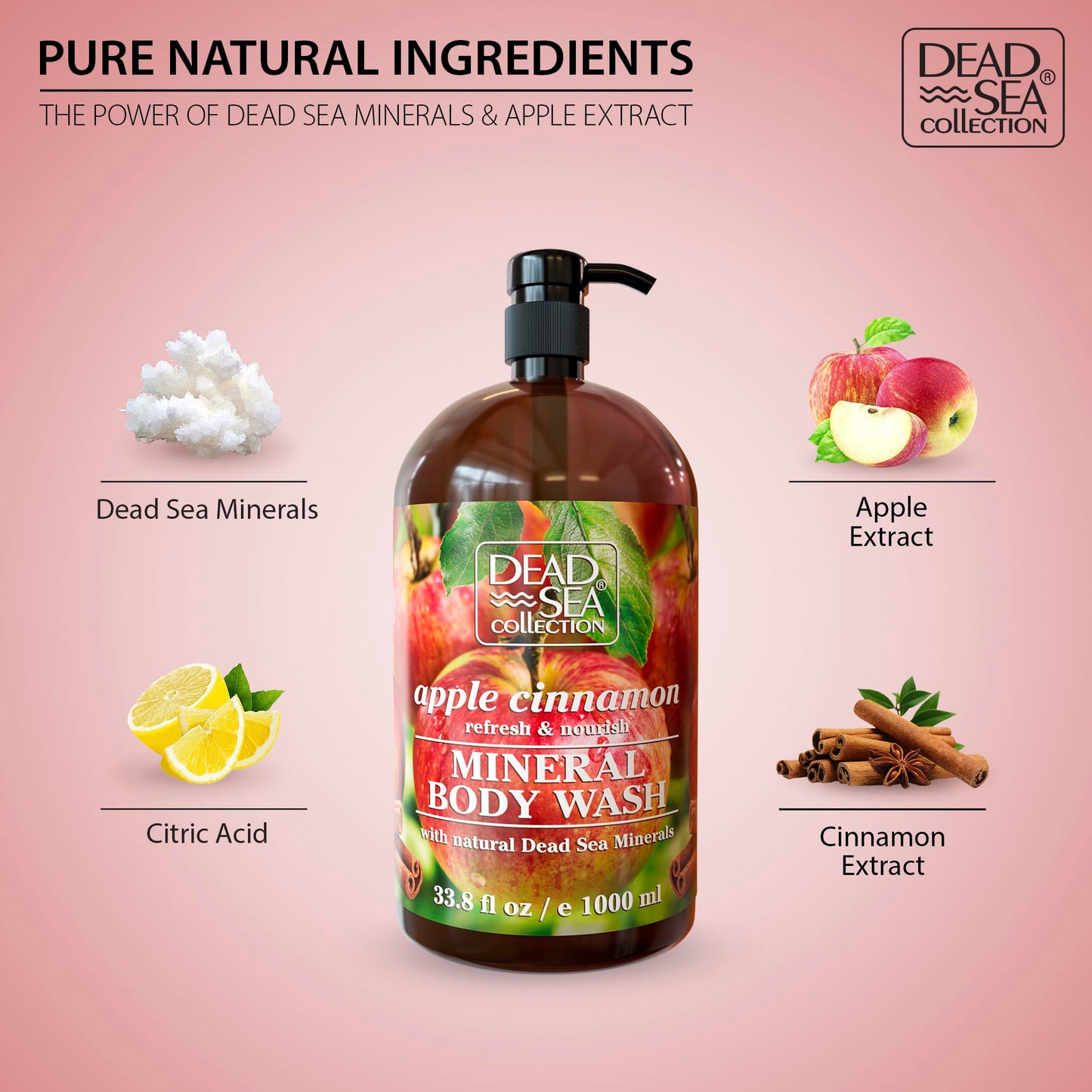 Dead Sea Collection Apple Cinnamon Body Wash for Women and Men – with Pure Dead Sea Minerals and Apple Cinnamon Extract - Cleanses and Moisturizes Skin - Pack of 2 (67.6 fl. oz)