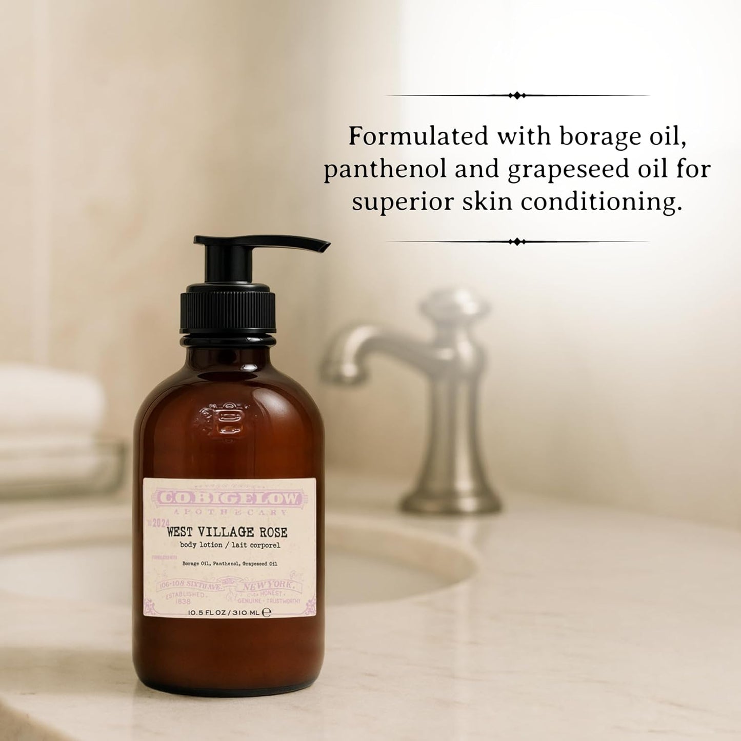 C.O. Bigelow Rose Body Lotion - Moisturizing Formula with Shea Butter & Borage Oil | 10.5 Fl Oz