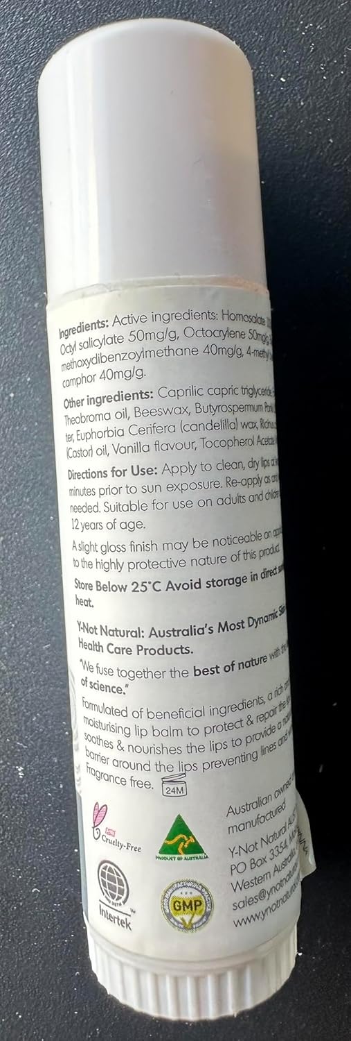 Y-Not Natural Emu Oil Moisturizing Lip Balm - Hydrating SPF50+ Protection | 15g Stick with Vitamin E & Omega Fatty Acids