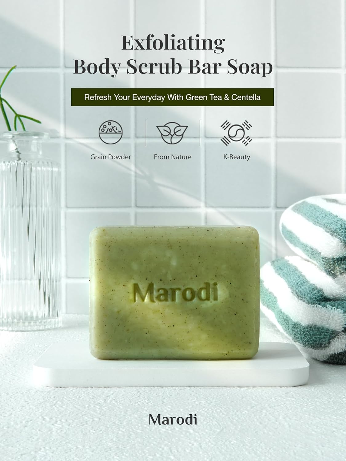 Skiennix Body Scrub Bar Soap - Korean Exfoliating Wash with Green Tea & Centella | 7 Oz Sunrise Mist
