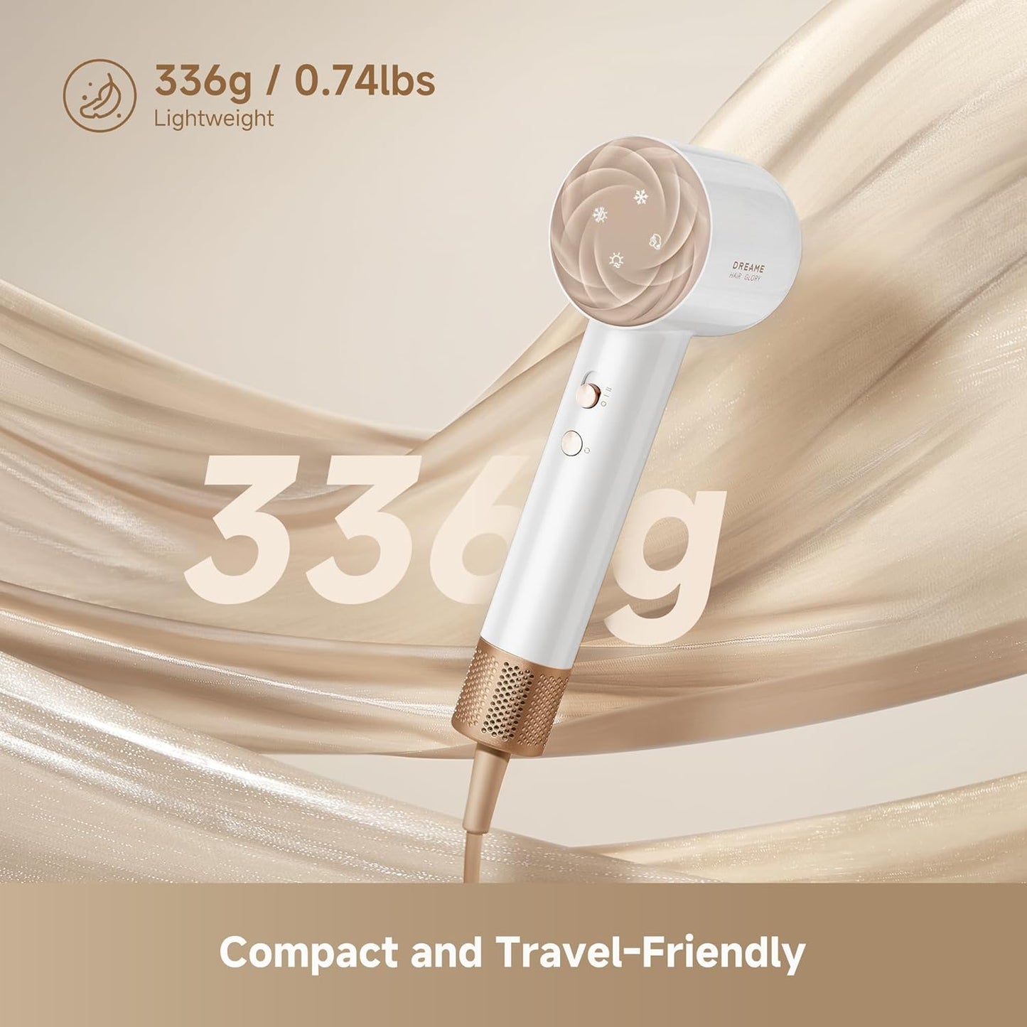 Dreame Glory Mix High-Speed Hair Dryer - Dual Voltage, 3 Magnetic Nozzles, Lightweight White Design