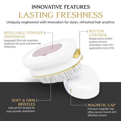 DARCASE Premium Dry Shampoo Brush Applicator - 30ml Unscented Non-Aerosol Refillable Travel Size