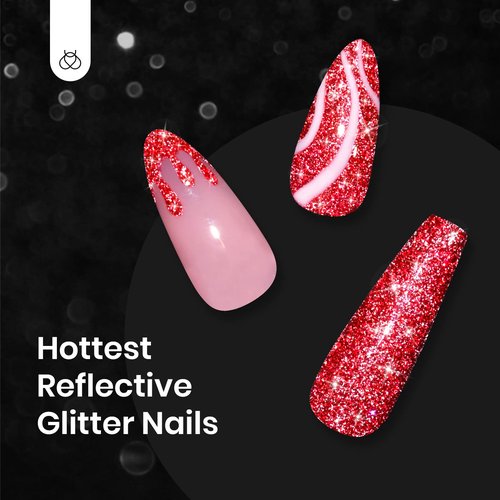Beetles Red Gel Nail Polish - 15ml Sparkly Glitter Diamond Red Gel Polish for Girls & Women - Soak Off, UV Nail Lamp Included Gift for Women