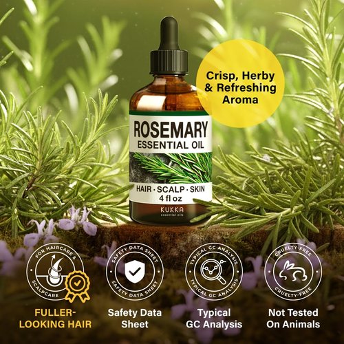 KUKKA Rosemary Essential Oils - 4 Fl Oz - for Hair, Skin, Diffuser, Aromatherapy & DIY Soap Making Scent