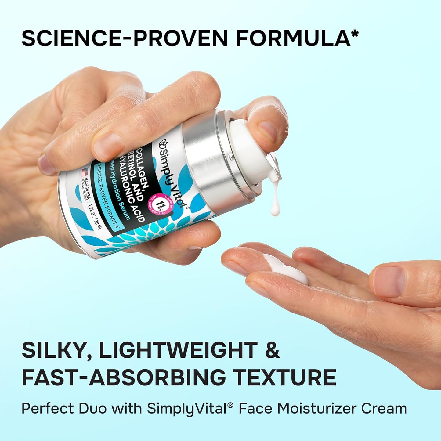 SimplyVital Collagen Serum - Anti-Aging Retinol & Hyaluronic Acid Moisturizer - Deep Hydration for Face & Neck, 1 fl. oz