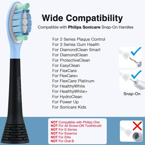 Philips Sonicare Replacement Toothbrush Heads - C3 & A3 Compatible - Black Electric Brush Heads