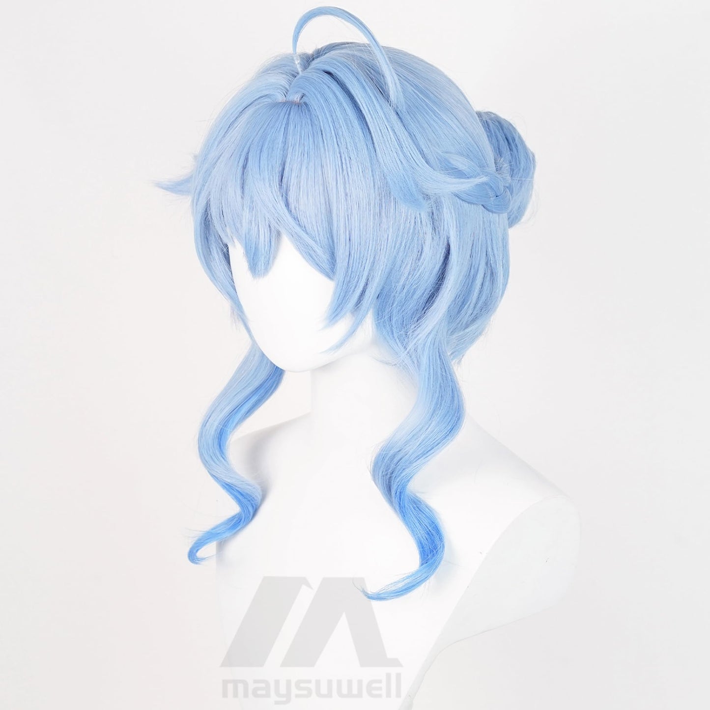 Genshin Impact Cosplay Wig for Ganyu Twilight Blossom Anime Wigs Short Blue Wavy Bun Hair Synthetic Fabric with Bangs for Women Comic Con, Cosplay Show, Halloween