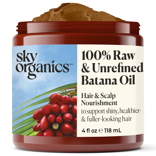 Sky Organics RAW & UNREFINED BATANA OIL, 100% Pure, from Honduras, to Support Scalp & Stronger Fuller-Looking Hair, Intensive Hair Conditioning & Hair Repair Mask, 4 fl oz