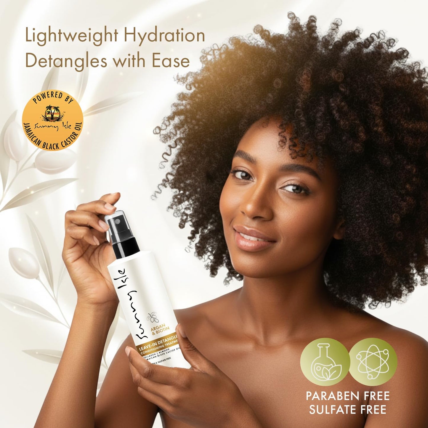 Sunny Isle Leave-In Detangler Conditioner - Argan & Biotin with Collagen, Almond & Castor Oil - 8 oz