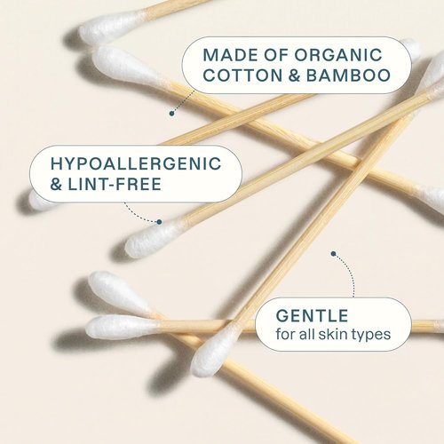 Cliganic Organic Bamboo Cotton Swabs - 200 Count of 100% Pure Natural Cotton, Hypoallergenic & Soft