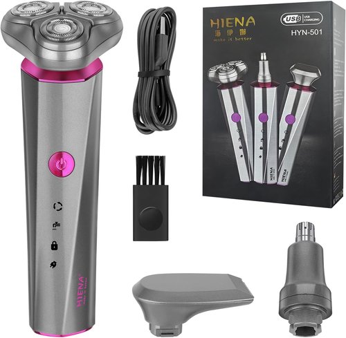 HIENA PRO Beard Trimmer - 3-in-1 Cordless Grooming Kit for Men | Rechargeable Facial, Ear & Nose Clippers