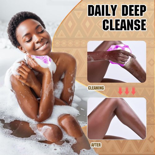 African Bath Sponge | 4-Piece Set - Gentle Exfoliator for Glowing Skin, Durable Nylon Mesh (Yellow, Pink, Purple, Green)