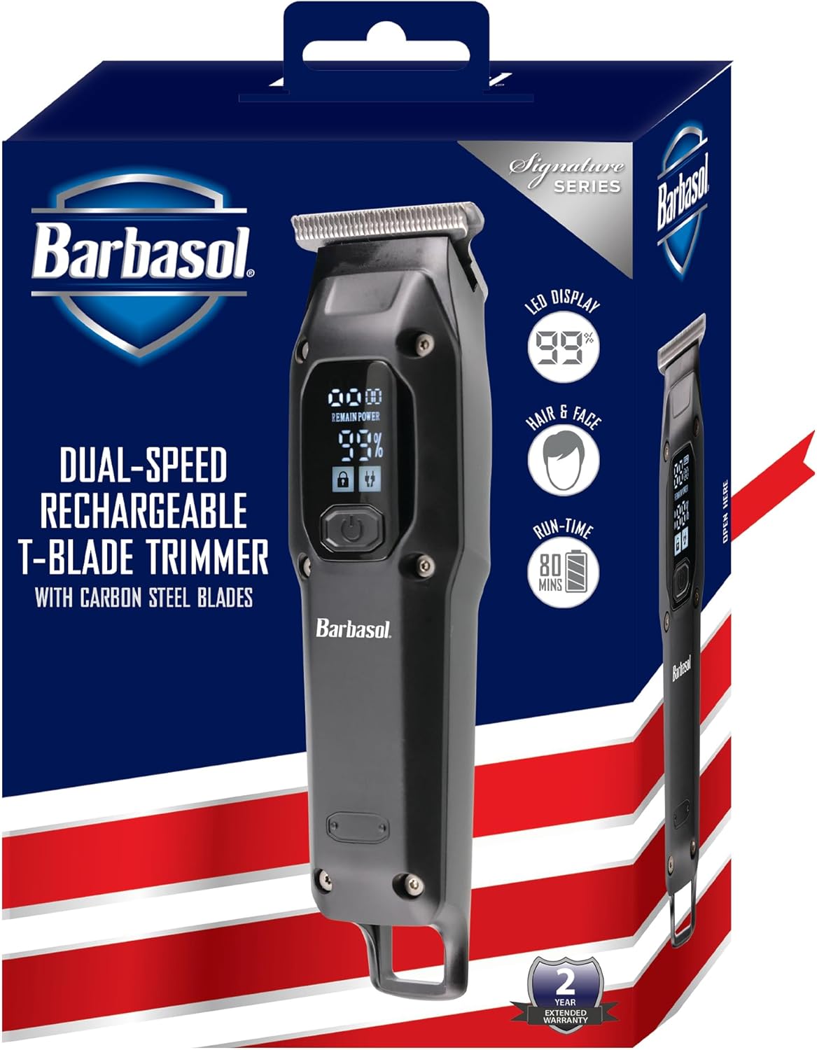 Barbasol T-Blade Trimmer - Rechargeable Dual Speed Hair & Beard Trimmer for Men with 6 Guide Combs, LED Display & Travel Bag