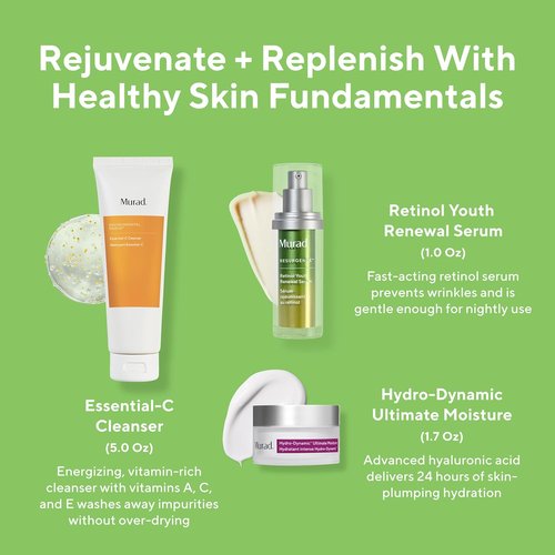 Murad Rejuvenate + Replenish Set - 3-Piece Full-Sized Skin Care Regimen for Total Health | Cleanser, Serum, Moisture