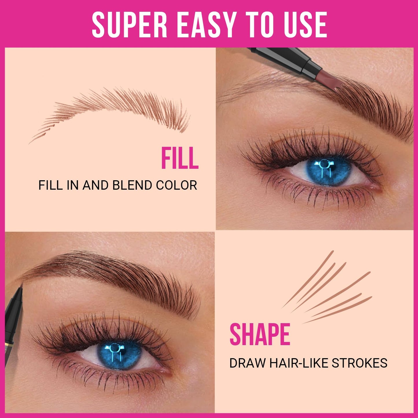 iMethod Microblading Eyebrow Pencil - Eyebrow Pen 2-in-1 Dual-Ended Brow Pencil with 3 Fork-Tip Applicator & Precise Brush-Tip Creates Natural-Looking Brows, Stay on All Day, Dark Grey