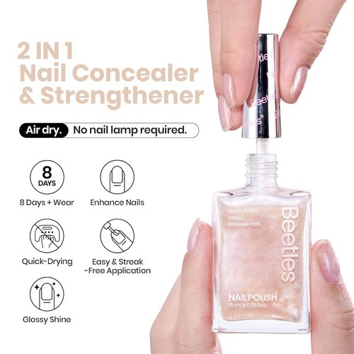 Beetles Pearl Nail Polish - Fast-Drying Natural Nail Concealer & Strengthener for Damaged Nails | 0.51 FL OZ