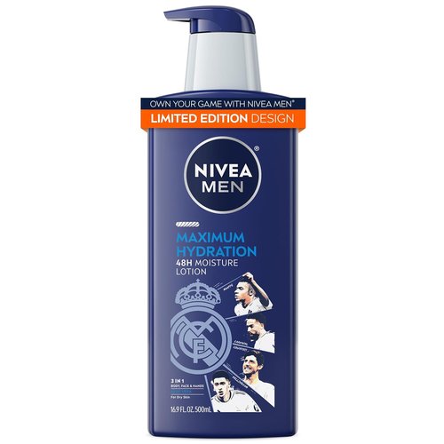 NIVEA MEN Maximum Hydration Body Lotion - 48-Hour Moisture for Dry Skin, Aloe Vera, 16.9 Fl Oz