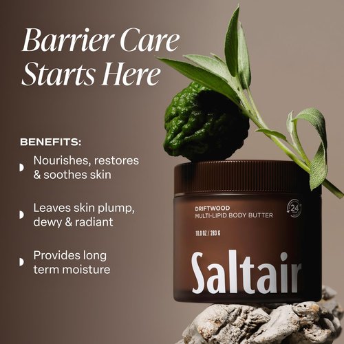 Saltair Multi-Lipid Body Butter - 24-Hour Hydration & Barrier Support - Ceramides, Coconut Oil & Shea Butter - Driftwood, 10oz