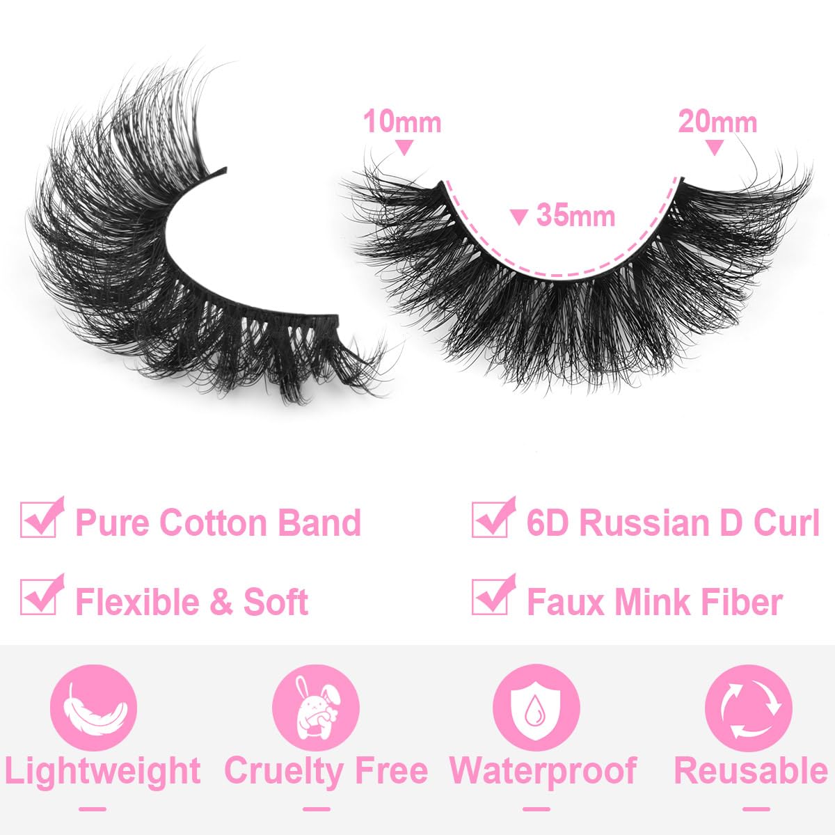 Mink Lashes Fluffy D Curl False Eyelashes 20mm Long Volume Lashes That Look Like Extensions Cat Eye Fake Lashes Faux Mink Strip Lashes Pack 7 Pairs