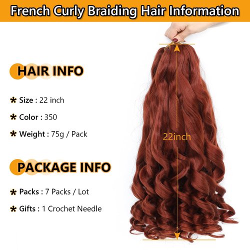 French Curl Braiding Hair Pre Stretched 22 Inch Braiding Hair 350# Loose Wavy Pre Streched Braiding Hair for Black Women (22 Inch(7Packs), 350#)