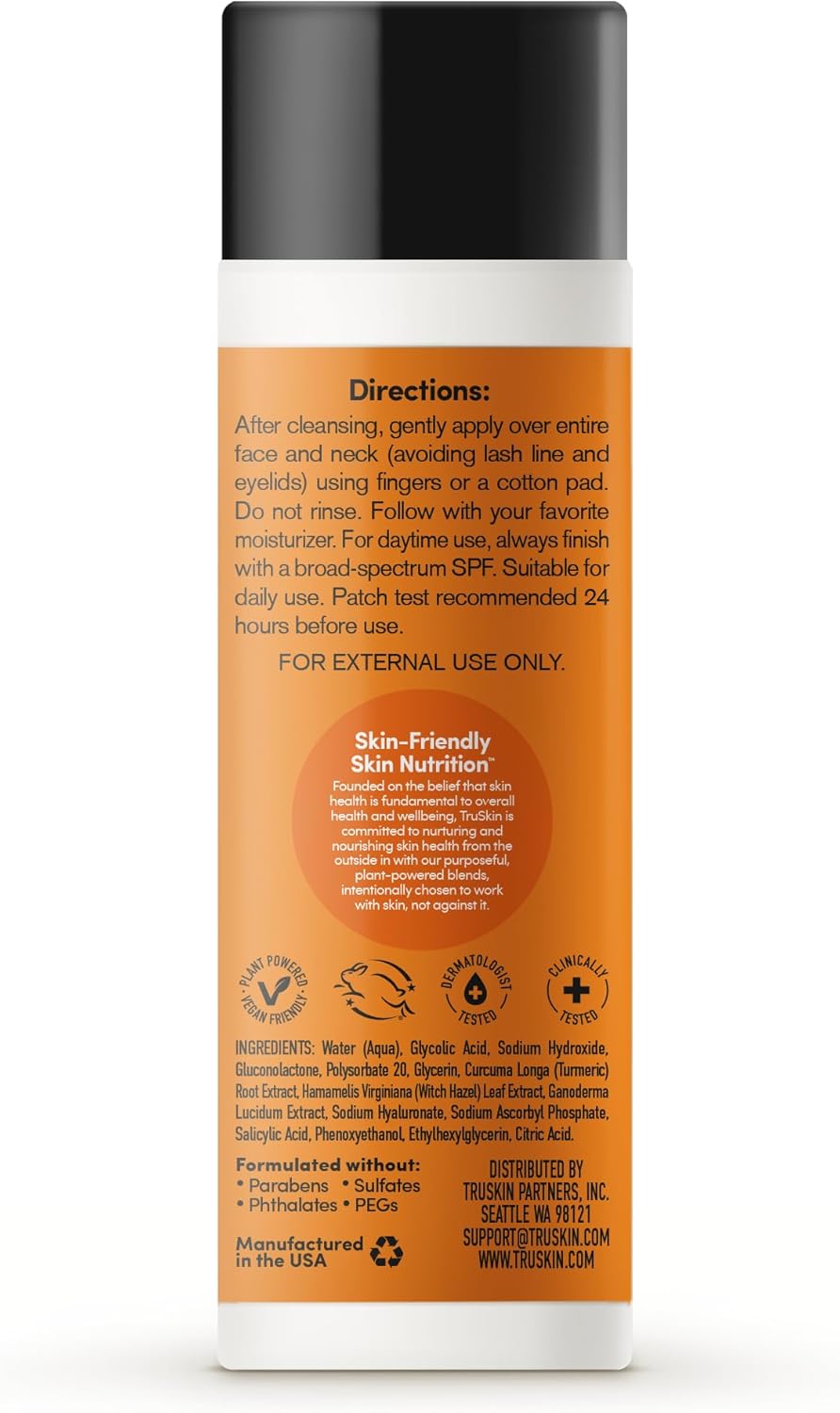 TruSkin BHA Liquid Exfoliant & Toner - Triple Acid AHA BHA PHA Formula with Salicylic & Vitamin C | 4.2 fl oz