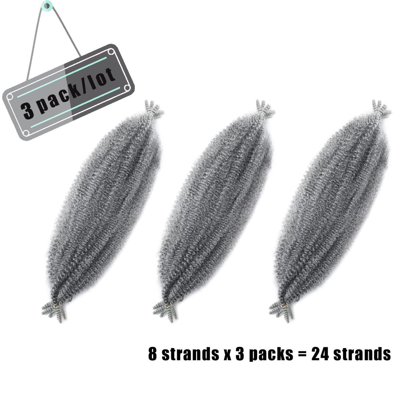 VCEOW 24 inch Grey Springy Afro Twist Hair 3 packs Pre-Separated Kinky Marley Twist Braiding Hair Soft Pre-fluffed Synthetic Crochet Hair Extensions for Butterfly Locs Spring Twist Passion Twists