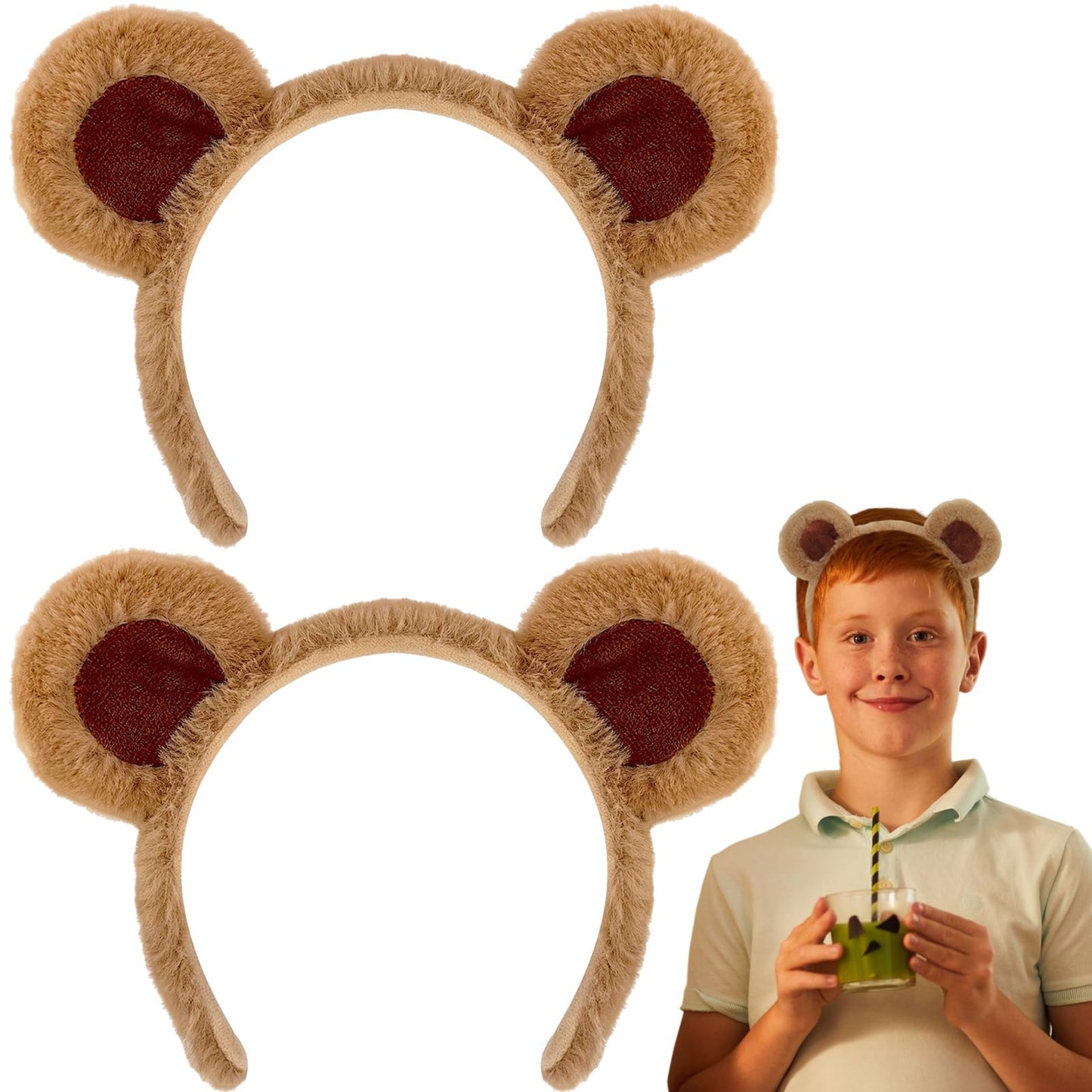 DaliDali Bear Ears Headband, Bear Costume for Halloween Festival Cosplay Party, Bear Headband Hairband for Makeup Face Washing, One Size Fits All(Brown 2Pack)