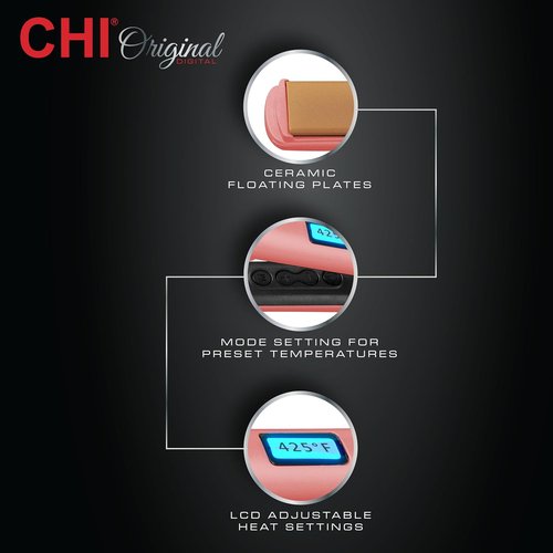 CHI Original Flat Iron Hair Straightener - Ceramic Floating Plates for Smooth Styling - 1.25" Prosecco Please